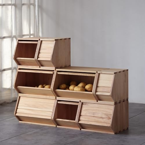 Stackable Solid Wood Storage Chests, Modular Bins with Lids, 15.5"W