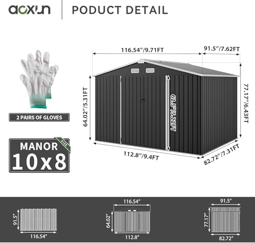 Aoxun 10 x 8FT Outdoor Storage Shed with Double Hinged Large Door, Black