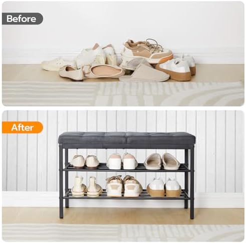 HOOBRO Shoe Bench, Storage Bench with Cushion, Entryway Bench Shoe Shelf