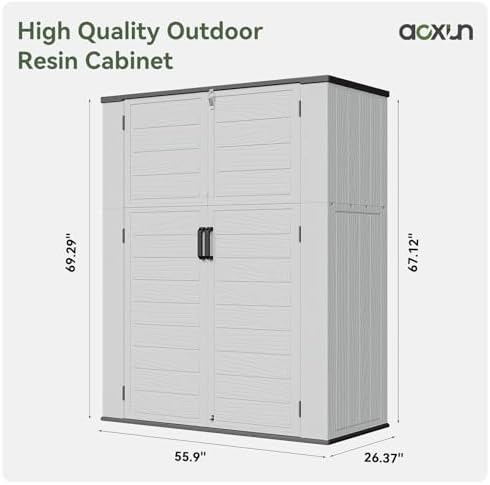 AOXUN Horizontal Storage Sheds 61 Cu.ft, HDPE Outdoor Storage Box 160 Gallon, Waterproof Lockable Resin Deck Box with Spring-Assisted Lid, Patio Storage for Garden, Pool, Cushions, Tools, White