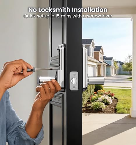 Veise VE019 Smart Lever Lock, Keypad Door Knob with Handle, Satin Nickel