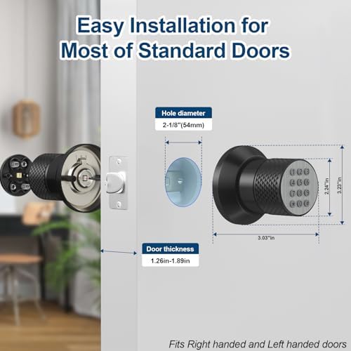 FITNATE Digital Door Lock with Keypad, Keyless Entry Knob Auto Lock, Black