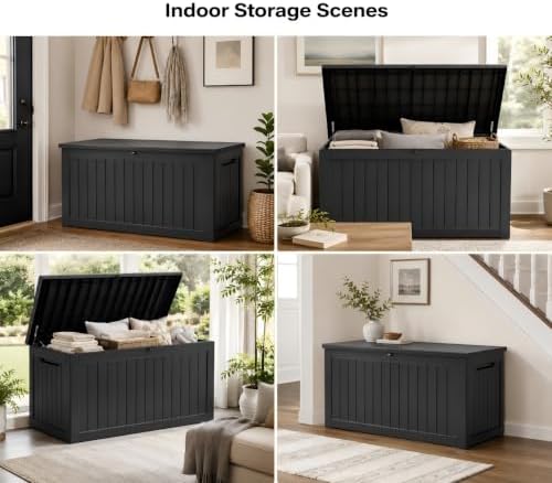 Outdoor Storage Box Resin Deck Box Waterproof Black 270 Gallon
