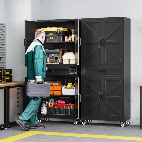 Letaya Metal Garage Storage Cabinets with Wheels,Black Rolling Tool Cabinet