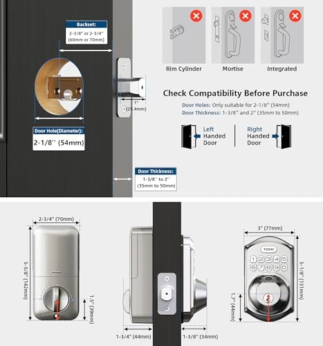 TEEHO TE002 Fingerprint Deadbolt with Keypad for Front Door, Satin Nickel