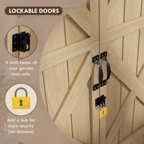 Outsunny Wooden Garden Shed with Waterproof Asphalt Roof, Shelves, Natural