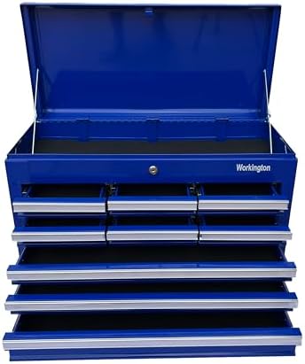 Workington Professional Industrial Portable Metal Tool Chest with 9 Drawers, 26" 9-Drawer Tool Chest Cabinet with Ball Bearing Drawer Slides, Steel Tool Storage Box Organizer 4016 Blue