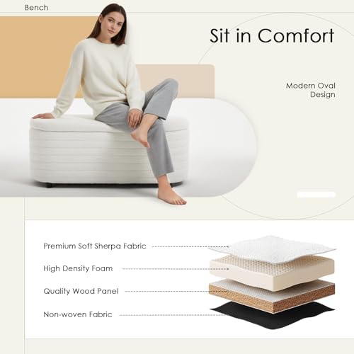 45.5" Modern Storage Ottoman Bench, White Sherpa