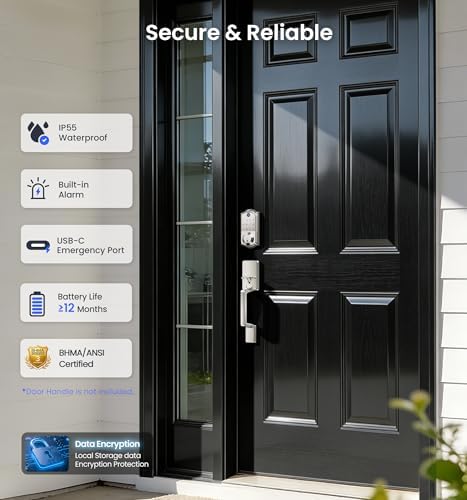 Veise VE017 Fingerprint Smart Door Lock with App Control, Satin Nickel