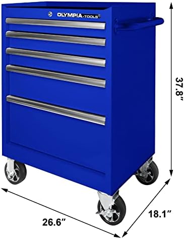 Olympia Tools 5-Drawer Tool Chest, 27-Inch Rolling Metal Tool Storage Cabinet with Casters, Locking System, Drawer Liner, 600 lbs Load Capacity, Blue