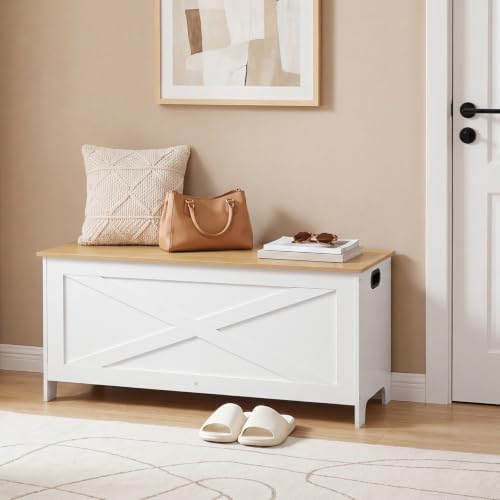 MAHANCRIS 39.4" Storage Chest with Lid, Storage Bench with Safety Hinges