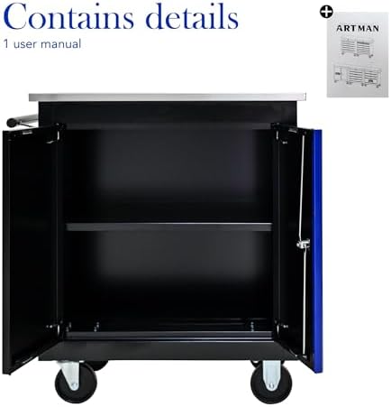 Double-Door Heavy-Duty Rolling Steel Tool Cart with Handle&Wheels, Metal Storage Organizer Cabinet, Tool Chest for Efficient Tool Storage in Garage, Warehouse, Workshop, Repair Shop, Blue