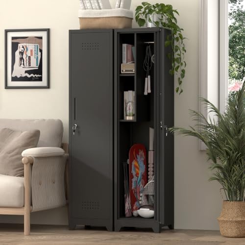 Utility Closet for Cleaning Supplies, Black Metal Storage Cabinet