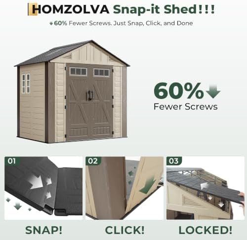 Resin Shed 8x6 FT Outdoor Storage Shed with Floor Included
