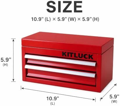 KITLUCK Mini Metal Tool Box, 2-Drawer Top Chest with Ball Bearing Slides, PVC Linerst, Durable Cold Rolled Steel Small Tool Organizer for DIY Home Office Multi-Purpose Storage,Red