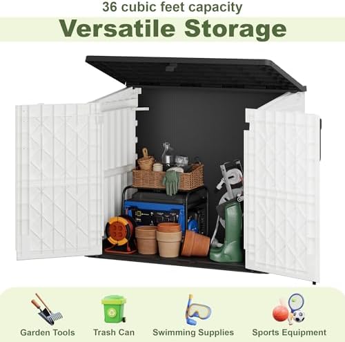 36 Cu Ft Resin Outdoor Storage Shed, Weatherproof Horizontal Outdoor Storage Cabinet with Dual Lock Door for Backyard, Patio, Garage, Garden(White)