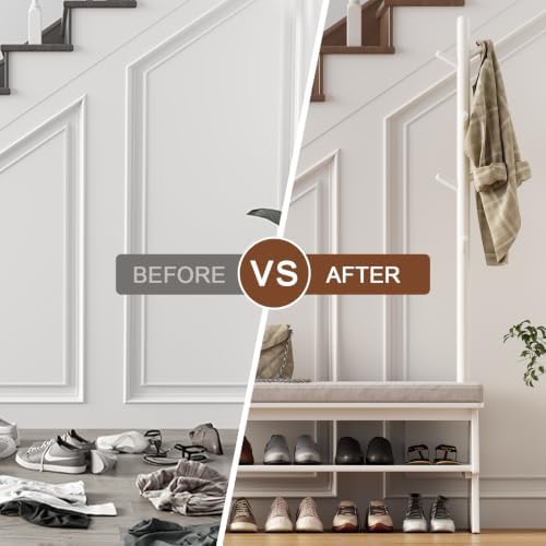 Coat Rack with Shoe Storage, Shoe Rack with 8 Hook, White