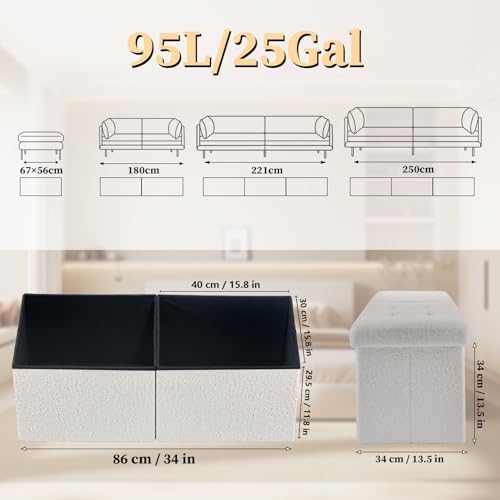 Bsketa Storage Ottoman Bench, 34" Folding Velvet Foot Rest Stool, White