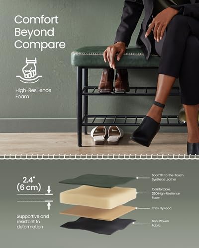 VASAGLE Shoe Bench, Synthetic Leather with Stitching, Loads 300 lb