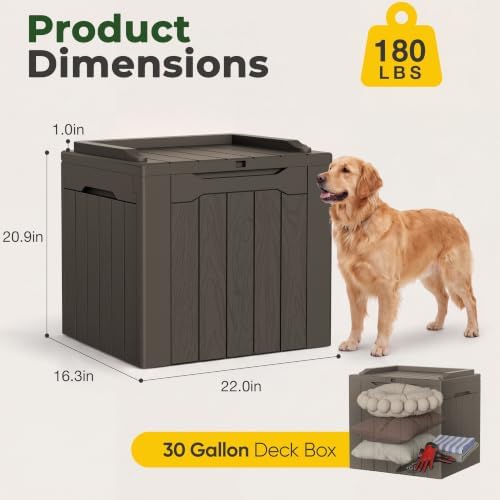 Flamaker Deck Box 31 Gallon Waterproof Resin Small Storage Box with Lid