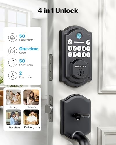 Front Door Lock Set Keyless Entry Door Lock Deadbolt with Handle Set - Fingerprint & Passcode, Smart Front Door Lock Set with Keypad, Smart Door Locks for Front Door, Easy Installation