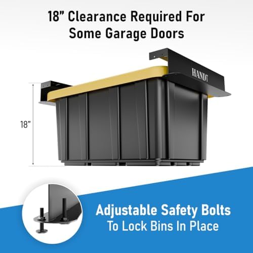 USA Based Overhead Garage Storage Rack, Connectable Heavy Duty Metal Ceiling Rails Garage Storage Organization Shelving System, Hanging Racks Tote Containers, Supports Up To 3 Bins, 2 Sets Black