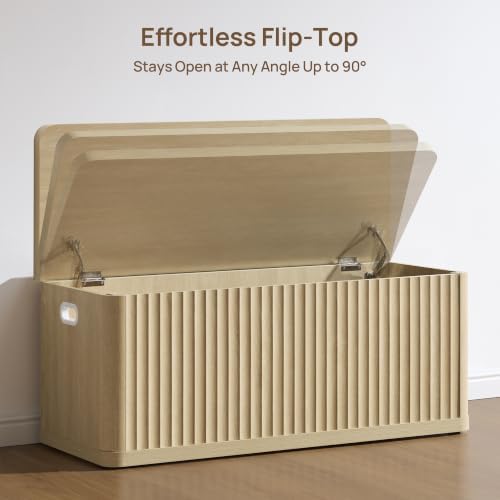 SICOTAS Storage Bench 80.4" Wide Shoe Bench with Lift Top Large Wooden Storage Chest Trunk Modern Blanket Chest with 4 Safety Hinges & Seating for Bedroom Entryway Living Room Hallway