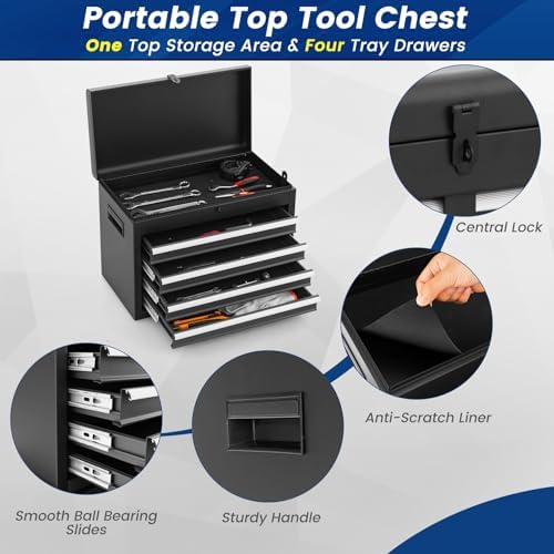 DREAMADE 5-Drawer Tool Chest Combo, Rolling Tool Cabinet w/Detachable Top Tool Box, Adjustable Shelves, Lockable Wheels, Metal Tool Box for Garage, Workshop, Repair Shop Storage (Grey)