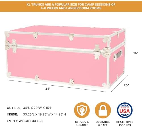 Rhino Classic XL Trunk for Camp and Dorm, Footlocker Storage Chest, Bench