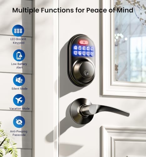 Veise RZ-C Keyless Entry Door Lock with 2 Lever Handles, Matte Black