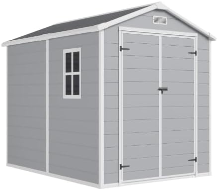 Aoxun 6x8 FT Outdoor Storage Shed, Outdoor Resin Shed with Floor, Gray
