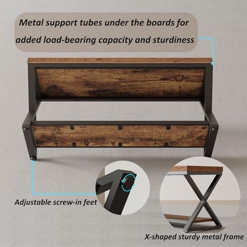 IBF Rustic Entryway Bench with Storage, Rustic Brown Wood and Metal Bench