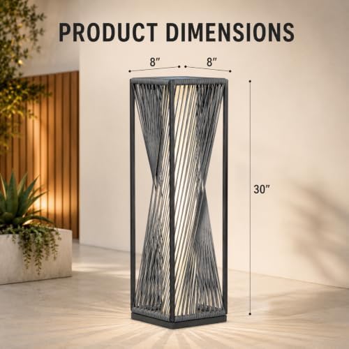 solar yard outdoor solar floor lamp resin wicker, front angle view