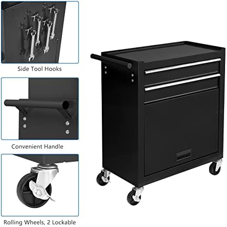 TUFFIOM 8-Drawer Rolling Tool Chest, Tool Storage Cabinet w/Lockable Wheels, Detachable Top, Drawers & Side Hooks, Mechanic Tool Organizer Box for Garage Warehouse Repair Shop
