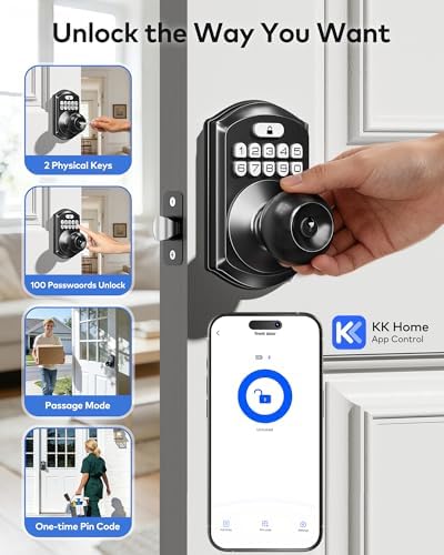 TEEHO TE018 Smart Keypad Door Lock with Handle, App Control, Matte Black