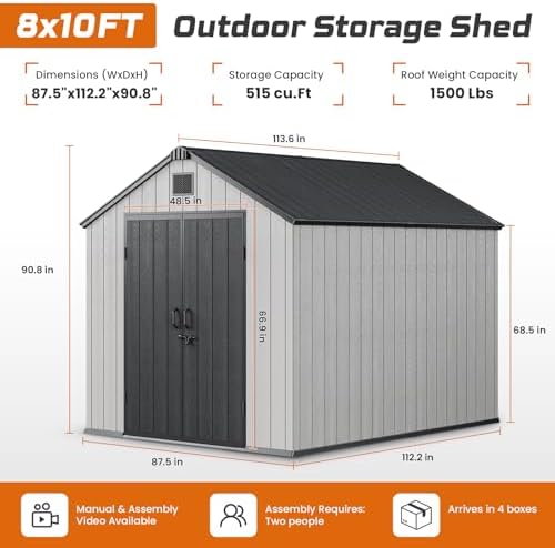Jocoevol Heavy Duty Storage Shed, 8x10FT Resin Outdoor Shed for Backyard