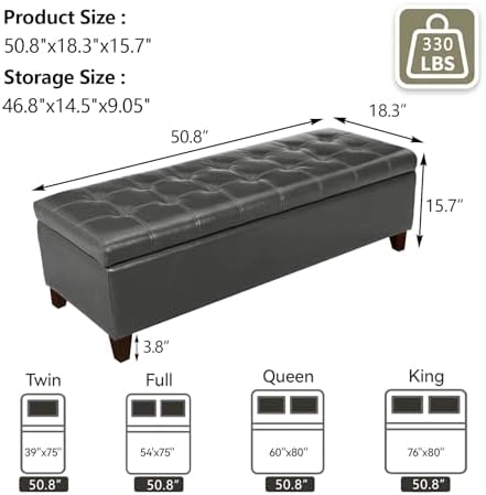 Joveco 51 Inch Storage Bench,Leather Tufted Storage Ottoman with Legs