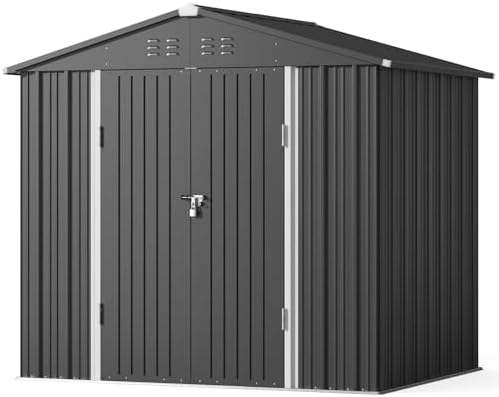 Gizoon 8x6 FT Outdoor Storage Shed, Corrosion Metal Garden Shed, Dark Grey