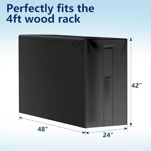 AMAGABELI GARDEN & HOME 4ft Firewood Log Rack Cover Outdoor Heavy Duty wood rack cover Waterproof Fire Wood Storage Covers 600D Oxford Fabric Fireplace Logs Holder Cover Black