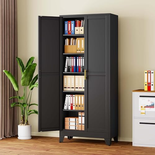 pozdeg 75" Black Heavy Duty Metal Garage Storage Cabinet