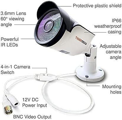 tigersecu super hd 1080p 4-in-1 security 8-camera bundle, side view