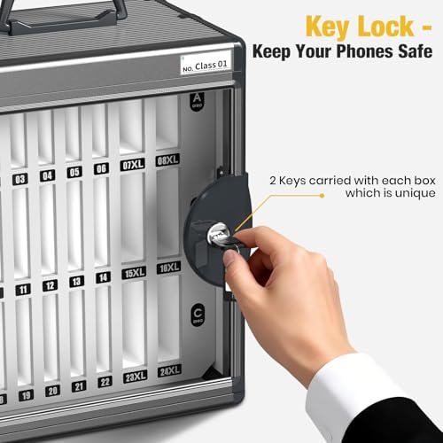 Glosen 24 Slots Cell Phone Storage Locker for Classroom, Portable Phone Locker with Key Lock & Handle, Wall Mounted Phone Lock Box for Office & School, Fits Most Smartphones Black
