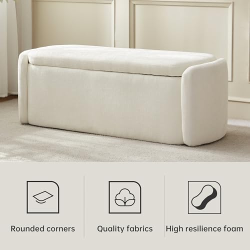 VKNOW Storage Bench, Upholstered Storage Ottoman Bench with Hinge, Cream