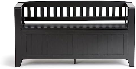 SIMPLIHOME Acadian 2-Seater Storage Bench and Cabinet Set in Black