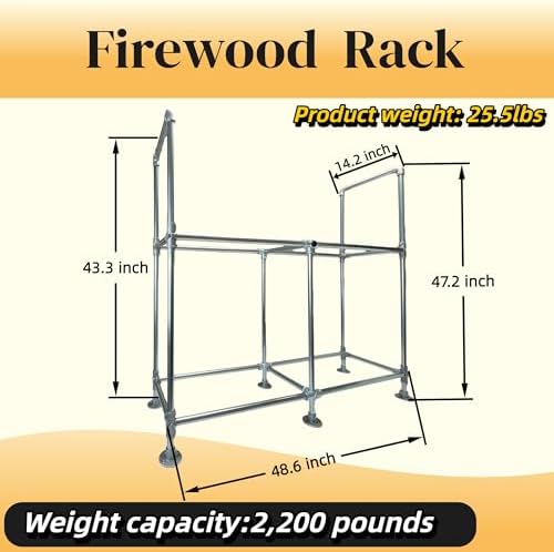 4ft Heavy Duty Firewood Rack Outdoor with Cover,2-Tier,6 Aluminum Base Feet
