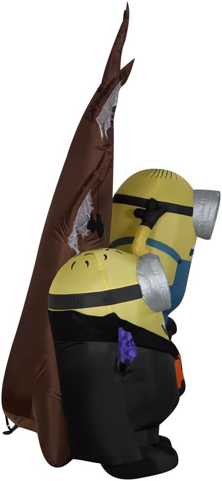 Gemmy Minions Halloween Inflatable Scene, 5.5 Ft Tall Lighted Universal Yard Decoration with Tree and Pumpkin, Outdoor Decor with Stakes and Tethers