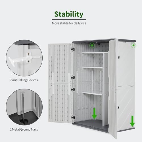 Macrout 50 Cu Ft Outdoor Storage Cabinet with Shelves, Waterproof ST5782 (Light Gray, Medium)