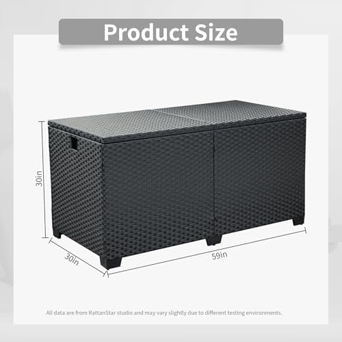 Rattan Star 180 Gallon Outdoor Storage Box Deck Storage Box Cushion Storage Bin Outdoor Large Patio Storage Bin with Waterproof Lining Bag, Black Wicker