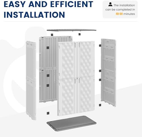 UDPATIO 67 Cu.Ft Vertical Outdoor Storage Shed, HDPE Resin Sheds,White