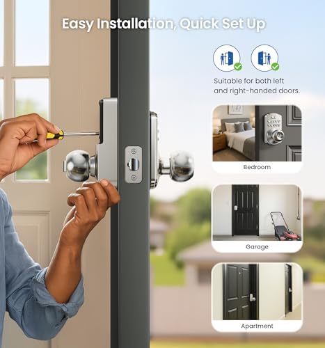 Veise KS03 Keypad Door Knob, Keyless Entry Lock with Handle, Satin Nickel